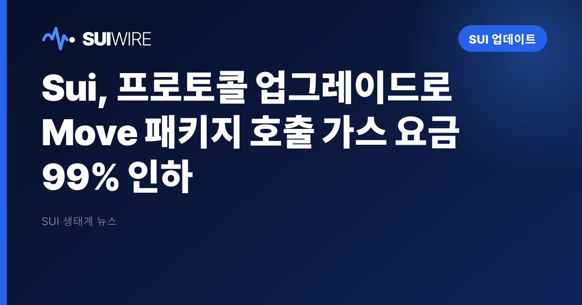 Sui 업데이트: Sui, 프로토콜 업그레이드로 Move 패키지 호출 가스 요금 99% 인하